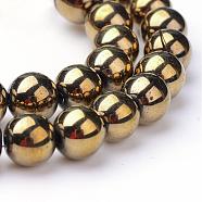 Non-magnetic Synthetic Hematite Beads Strands, Grade A, Round, Light Gold Plated, 6mm, Hole: 1.5~2mm, about 65~70pcs/strand(G-S096-6mm-8)