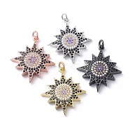 Brass Micro Pave Cubic Zirconia Pendants, Shining Star, Colorful, Mixed Color, 27x24x4.5mm, Hole: 3mm(ZIRC-E143-52)