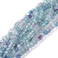 Natural Fluorite Beads Strands, Square, Faceted, 4x4x4mm, Hole: 0.9mm, about 103pcs/strand, 15.55inch(39.5cm)(G-A026-B02-4mm)