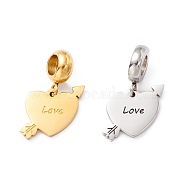 304 Stainless Steel European Dangle Charms, Large Hole Pendants, Heart with Arrow & Word Love, Golden & Stainless Steel Color, 21.5mm, Hole: 4.5mm(STAS-I192-32)