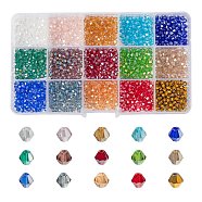 1500Pcs 15 Style Faceted Bicone Glass Beads, for DIY Crafting, Mixed Color, 100Pcs/Style(EGLA-FS0001-03)