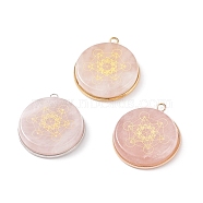 3Pcs 3 Styles Natural Rose Quartz Pendants, with 304 Stainless Steel Findings, Flat Round with Magic Circle Pattern, Mixed Color, 30x26.5x6mm, Hole: 2mm, 1pc/style(PALLOY-JF01646)