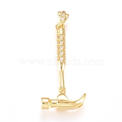 Brass Micro Pave Cubic Zirconia Pendants, Nail Hammer, Clear, Golden, 32x15x5.5mm, Hole: 2.5mm(KK-D156-04G)