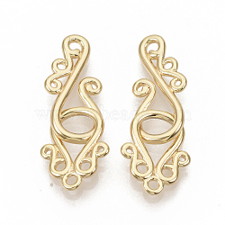 Brass Hook and S-Hook Clasps, Flower, Nickel Free, Real 18K Gold Plated, Hook: 20.5x10.5x1.5mm, Hole: 1.4mm, 5.5x7.5mm Inner Diameter, Charms: 15.5x12x1.5mm, Hole: 1.6mm, 6x8mm Inner Diameter(KK-T051-27G-NF)