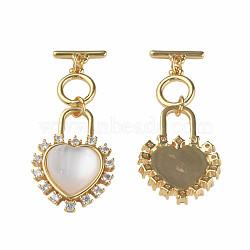 Brass Micro Pave Clear Cubic Zirconia Toggle Clasps, with Cat Eye, Nickel Free, Heart, Real 18K Gold Plated, 44mm, Hole: 1mm(KK-N233-243)
