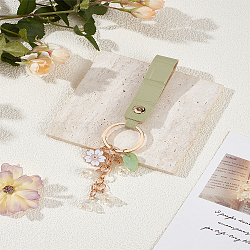 1Pc Alloy Enamel Sakura Pendant Keychain, Imitation Leather Wristlet Lanyard, Lily of the Vally Tassel Keychain, Light Gold, 168mm(HJEW-LP0001-59)