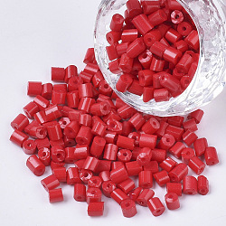 6/0 Glass Bugle Beads, Baking Paint, Red, 3.5~5x3.5~4mm, Hole: 1mm, about 4500pcs/bag(SEED-S032-05B-02)