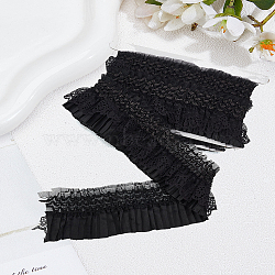 2.5Yards Satin Elastic Pleated Lace Trim, for Sewing and Bridal Wedding Decoration, with 1Pc Display Card, Black, 3 inch(75mm)(OCOR-LP0003-29B)