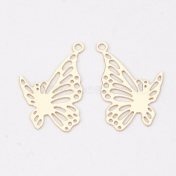 Brass Pendants, Etched Metal Embellishments, Long-Lasting Plated, Butterfly, Light Gold, 19x12x0.3mm, Hole: 1.2mm(X-KKC-S001-029KC)