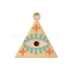 304 Stainless Steel Enamel Pendants, Real 18K Gold Plated, Ion Plating(IP), Triangle with Eye, 22x20x1.5mm, Hole: 2mm(STAS-I325-104E-G)