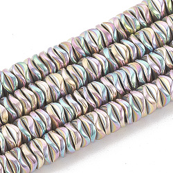 Electroplate Non-magnetic Synthetic Hematite Beads Strands, Wavy, Flat Round/Disc, Purple Plated, 6x6x2mm, Hole: 1mm, about 220pcs/strand, 15.74 inch(X-G-N0322-01B)