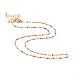Brass Enamel Cable Chain Necklaces, with 304 Stainless Steel Lobster Claw Clasps, Real 18K Gold Plated, Red, 15.74 inch(40cm)(X-NJEW-JN02920-06)