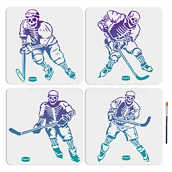 MAYJOYDIY US 1 Set Ice Hockeyl Theme PET Hollow Out Drawing Painting Stencils, with 1Pc Art Paint Brushes, for DIY Scrapbook, Photo Album, Skeleton, 300x300mm, 4pcs/set(DIY-MA0003-79)