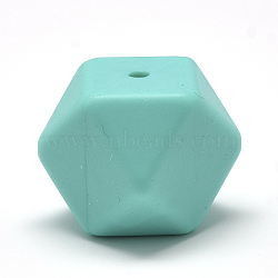 Food Grade Eco-Friendly Silicone Beads, Chewing Beads For Teethers, DIY Nursing Necklaces Making, Faceted Cube, Cyan, 17x17x17mm, Hole: 2mm(SIL-Q009A-06)