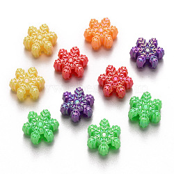 Opaque Acrylic Beads, for Christmas, AB Color Plated, Snowflake, Mixed Color, 13x14.5x6mm, Hole: 2.5mm, about 1030pcs/500g(SACR-R250-04A)