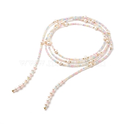 Natural Pearl & Glass Seed Beaded Rope Knot Multi Layered Necklace for Women, Colorful, 60.24~60.63 inch(153~154cm)(NJEW-JN03908-03)
