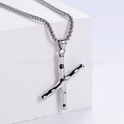 3Pcs Stainless Steel Textured Letter Pendant Box Chain Necklaces, Stainless Steel Color, Letter X(LW4134-50)