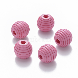 Painted Natural Wood Beehive European Beads, Large Hole Beads, Round, Hot Pink, 18x17mm, Hole: 4.5mm(WOOD-Q040-019A-A02)