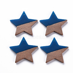 Opaque Resin & Walnut Wood Pendants, Two Tone, Star, Royal Blue, 26x28.5x3mm, Hole: 1.8mm(RESI-T035-39C)