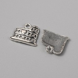 Tibetan Style Alloy Pendants, House Charms, Antique Silver, 13.5x16x2.5mm, Hole: 2mm(FIND-CJC0018-16AS)