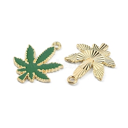 Alloy Enamel Pendants, Maple Leaf, Light Gold, Medium Sea Green, 25x18.5x1.3mm, Hole: 1.8mm(ENAM-WH0001-04LG-02C)