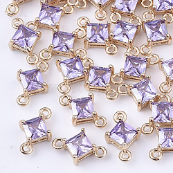 Transparent Glass Links connectors, with Brass Findings, Faceted, Rhombus, Light Gold, Medium Purple, 11x7x4mm, Hole: 1mm, Side Length: 5mm(GLAA-T007-14C)