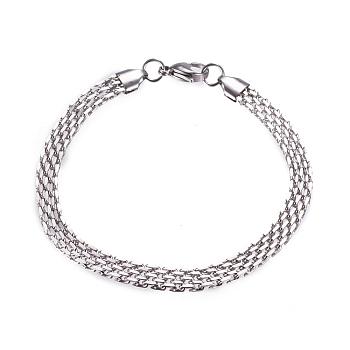 304 Stainless Steel Bracelets, Mesh Chain Bracelets, Stainless Steel Color, 225x6x2.5mm(8-7/8 inch)