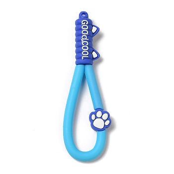 Cat Paw Print PVC Plastic Phone Wristlet Strap Rope, Mobile Accessories Decoration, Deep Sky Blue, 10.8~10.9x3.3~3.4x1.3cm