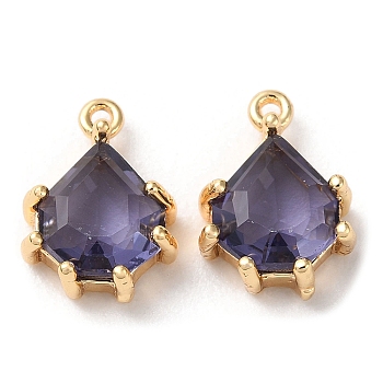 Real 18K Gold Plated Brass Micro Pave Cubic Zirconia Charms, Teardrop, Indigo, 11x8x3.5mm, Hole: 0.9mm