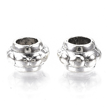 Tibetan Style Alloy Beads, Large Hole Beads, Cadmium Free & Lead Free, Bumpy, Rondelle, Antique Silver, 12x8mm, Hole: 5.5mm, about 415pcs/1000g