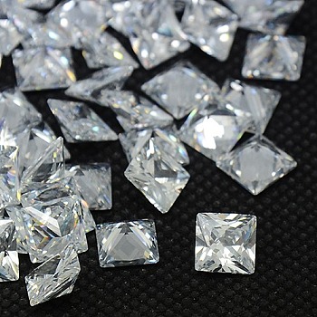20PCS Clear Grade A Square Shaped Cubic Zirconia Pointed Back Cabochons, Faceted, 5x5x3mm