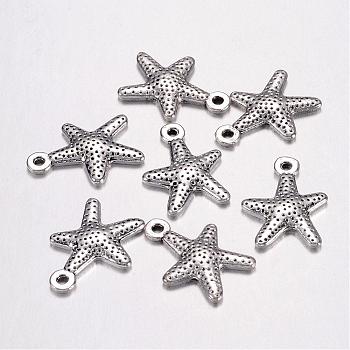 Tibetan Style Alloy Starfish/Sea Stars Pendants, Antique Silver, Lead Free & Cadmium Free, 16x12mm, Hole: 1mm