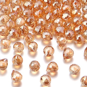 Transparent Glass Charms, Teardrop, Faceted, AB Color Plated, Goldenrod, 10.5x8mm, Hole: 1.2mm