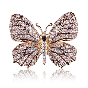 Shiny Alloy Rhinestone Brooch Pins for Women Girl, Butterfly, Crystal, 38x45mm