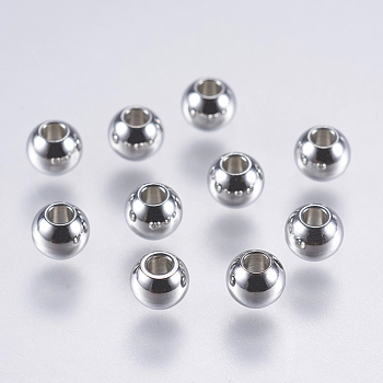 304 Stainless Steel Beads, Round, Stainless Steel Color, 4x3mm, Hole: 1mm