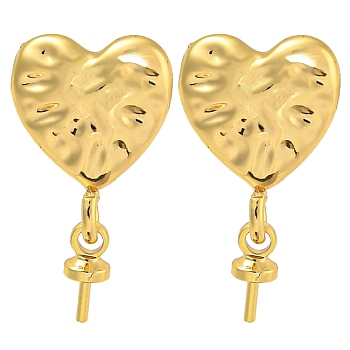 Rack Plating Brass Studs Earrings Finding, Cadmium Free & Lead Free, Long-lasting Plated, Heart, Golden, 18x10mm, Pin: 0.7~0.8mm