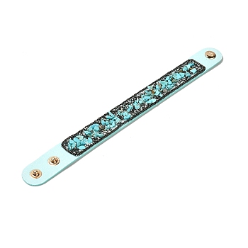 Faux Suede Snap Cord Bracelet, Synthetic Turquoise & Shell Chips Beaded Wristband for Men Women, 8-5/8 inch(22cm)