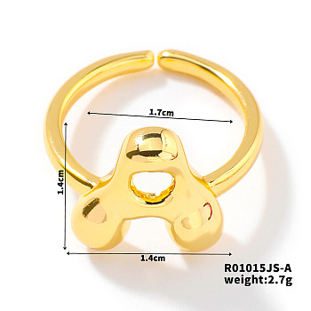 Fashionable Letter Brass Open Cuff for Women, Golden, European and American Style, Letter A, Inner Diameter: 17mm