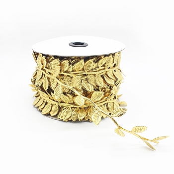 Polyester Imitation Leaf Ribbon, with Spool, Gold, 1-5/8 inch(42x0.5mm), about 27.34 Yards(25m)/Roll