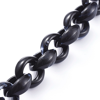 Handmade Acrylic Rolo Chains, Belcher Chain, Imitation Gemstone Style, Black, Links: 20x18x8mm, about 39.37 inch(1m)/strand