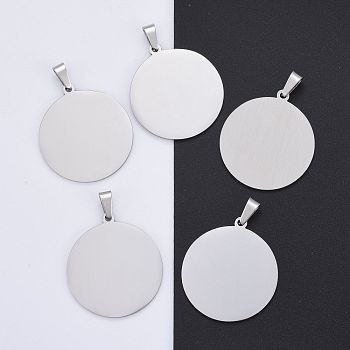 304 Stainless Steel Pendants, Stamping Blank Tag, Flat Round, Stainless Steel Color, 33x30x1mm, Hole: 7x3mm