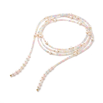 Natural Pearl & Glass Seed Beaded Rope Knot Multi Layered Necklace for Women, Colorful, 60.24~60.63 inch(153~154cm)
