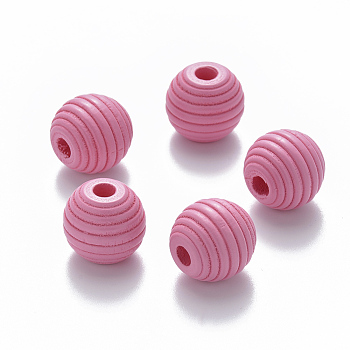 Painted Natural Wood Beehive European Beads, Large Hole Beads, Round, Hot Pink, 18x17mm, Hole: 4.5mm