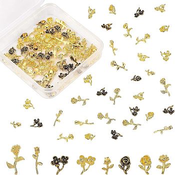Flower Alloy Cabochons, Nail Art Decoration Accessories, DIY Crystal Epoxy Resin Material Filling, Cadmium Free & Lead Free, Golden & Antique Golden & Silver, Mixed Color, 120pcs/box