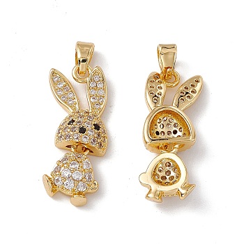 Brass Micro Pave Cubic Zirconia Pendants, Rabbit Charm, Real 18K Gold Plated, 23.5x10.5x4.5mm, Hole: 4x2mm