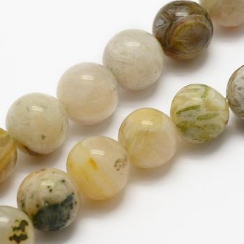 Natural Bamboo Leaf Agate Beads Strands, Round, 6mm, Hole: 1mm, about 62pcs/strand, 15.3 inch(39cm)