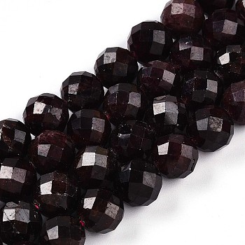 Natural Garnet Beads Strands, Round with Faceted, 9~10mm, Hole: 0.9mm, about 19~20pcs/strand, 7.40~7.80''(18.8~19.8cm)