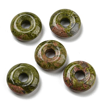 Natural Unakite Pendants, Donut/Pi Disc Charms, 15~15.5x4~5mm, Hole: 6mm
