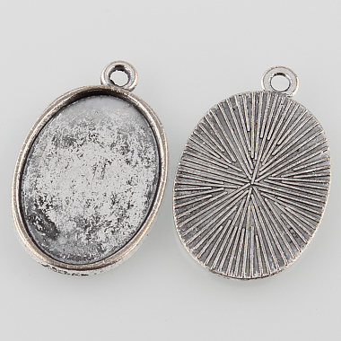 Antique alliage d'argent style tibétain supports cabochons plat pendentif ovale(X-TIBEP-M022-37AS)-2