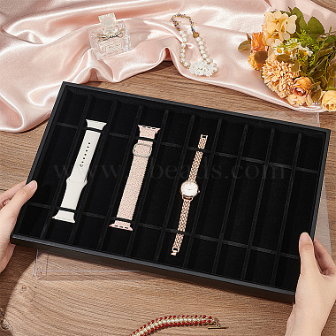 10 Gitter Rechteck PU Leder Uhrenarmbänder Halskette Armband Display Tablett(ODIS-NB0001-38B)-3
